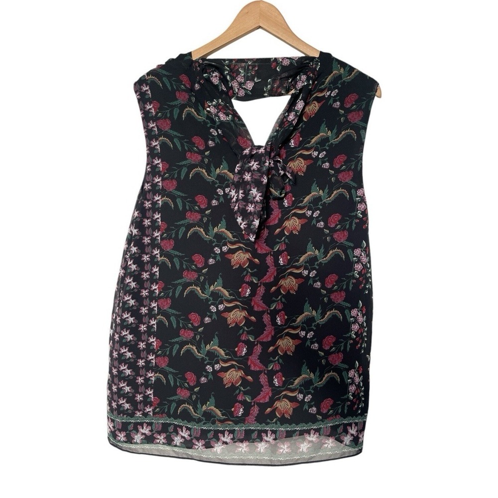 Max Studio Top Womens XL Sleeveless Black Floral Back Tie EUC